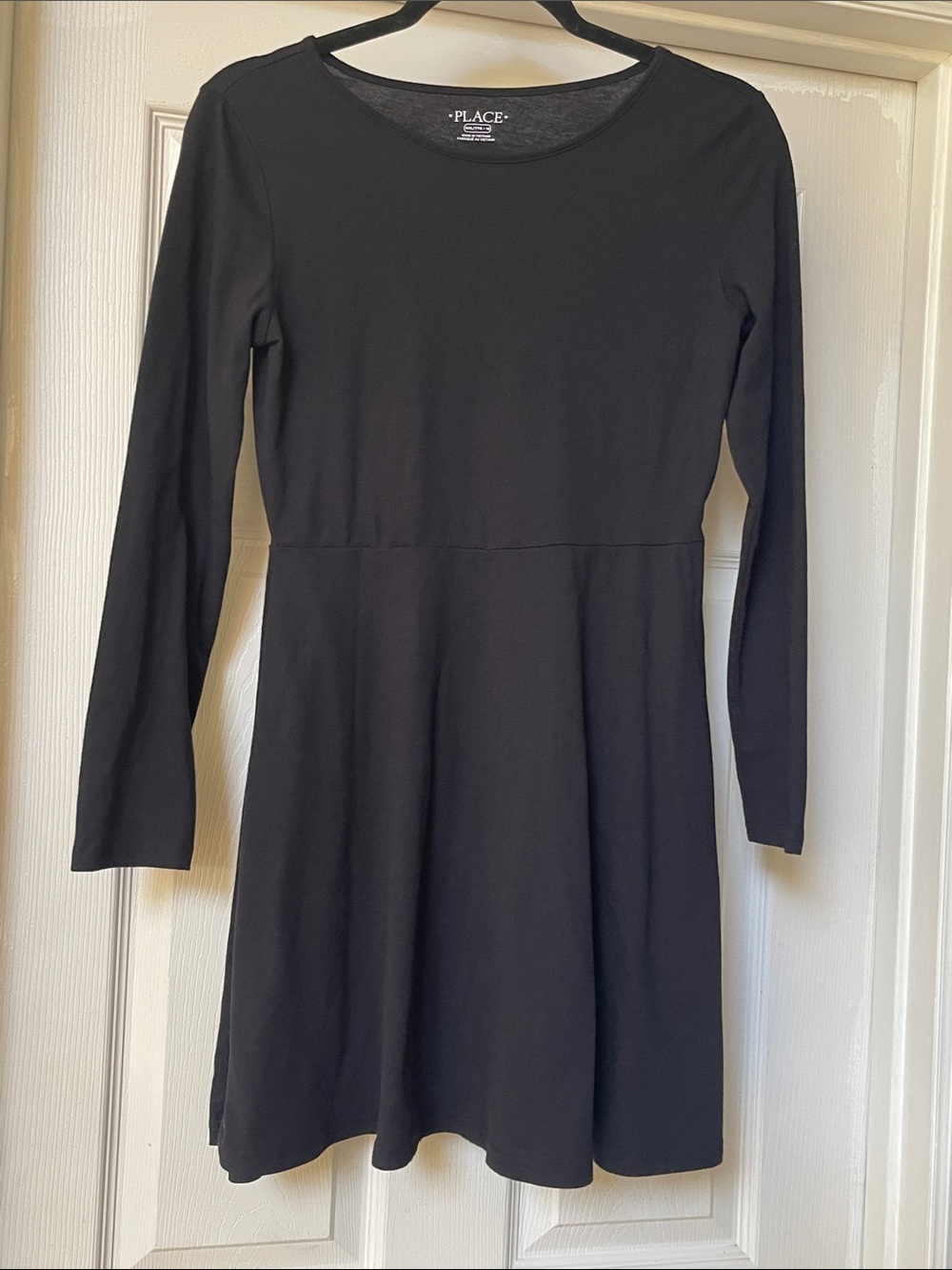 The Children’s Place girls long sleeve cotton jersey knit black dress, XXL 16